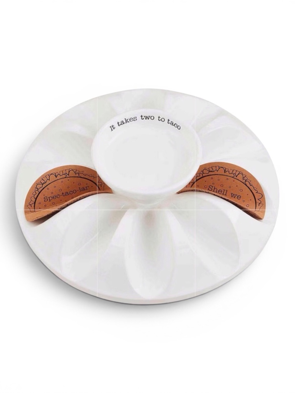 Mud Pie Circa Ceramic Taco Platter with Dip Well White/Black EUC